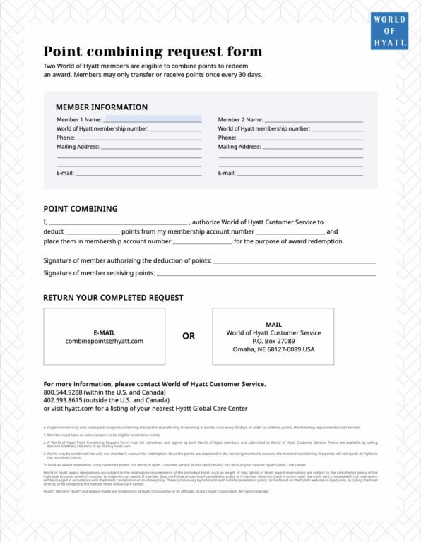 Hyatt Transfer Form